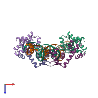 PDB entry 1ddn coloured by chain, top view.