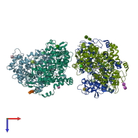 PDB entry 1ddx coloured by chain, top view.