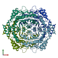 PDB entry 1de6 coloured by chain, front view.