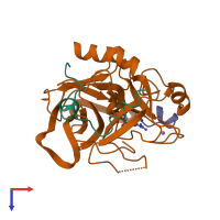 Hetero trimeric assembly 1 of PDB entry 1de7 coloured by chemically distinct molecules, top view.