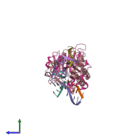 PDB entry 1de9 coloured by chain, side view.