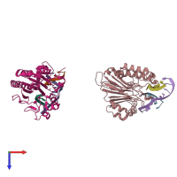 PDB entry 1de9 coloured by chain, top view.