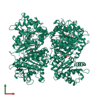 Homo hexameric assembly 1 of PDB entry 1dea coloured by chemically distinct molecules, front view.