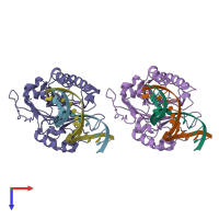 PDB entry 1dew coloured by chain, top view.