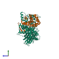 PDB entry 1df0 coloured by chain, side view.