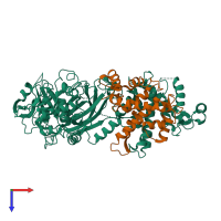 PDB entry 1df0 coloured by chain, top view.