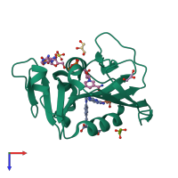 PDB entry 1df7 coloured by chain, top view.