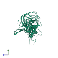 PDB entry 1dfa coloured by chain, side view.