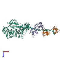 PDB entry 1dfk coloured by chain, top view.