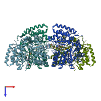 PDB entry 1dfo coloured by chain, top view.