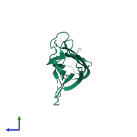 PDB entry 1dg6 coloured by chain, side view.