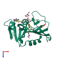 PDB entry 1dg8 coloured by chain, top view.