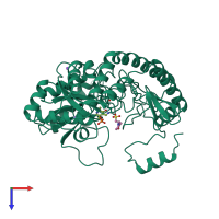 PDB entry 1dgd coloured by chain, top view.