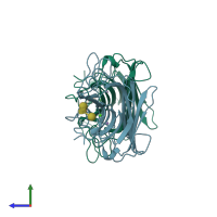 PDB entry 1dgl coloured by chain, side view.