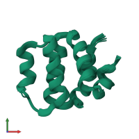 PDB entry 1dgn coloured by chain, ensemble of 20 models, front view.