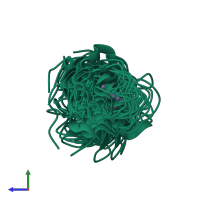 PDB entry 1dgz coloured by chain, ensemble of 38 models, side view.