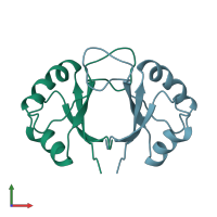 PDB entry 1dhm coloured by chain, front view.