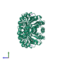 Homo dimeric assembly 2 of PDB entry 1dhp coloured by chemically distinct molecules, side view.