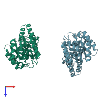 PDB entry 1dhp coloured by chain, top view.