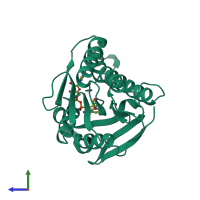 PDB entry 1dhr coloured by chain, side view.