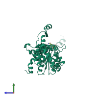 PDB entry 1dhs coloured by chain, side view.