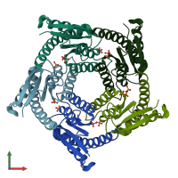 PDB entry 1di0 coloured by chain, front view.