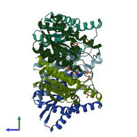PDB entry 1di0 coloured by chain, side view.
