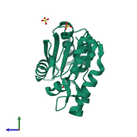 PDB entry 1di6 coloured by chain, side view.