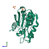 PDB entry 1di7 coloured by chain, side view.