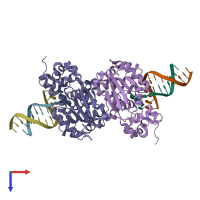 PDB entry 1diz coloured by chain, top view.