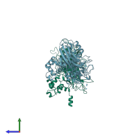 PDB entry 1djg coloured by chain, side view.