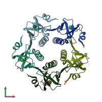 PDB entry 1djr coloured by chain, front view.