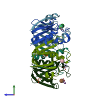PDB entry 1djr coloured by chain, side view.