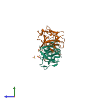 PDB entry 1djs coloured by chain, side view.