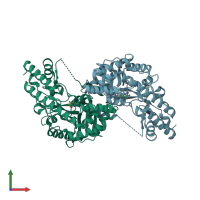 PDB entry 1dju coloured by chain, front view.