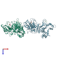PDB entry 1djw coloured by chain, top view.