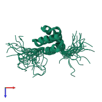 PDB entry 1dk2 coloured by chain, ensemble of 25 models, top view.