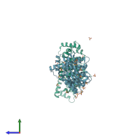 PDB entry 1dk5 coloured by chain, side view.