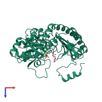 PDB entry 1dka coloured by chain, top view.