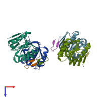 PDB entry 1dkd coloured by chain, top view.