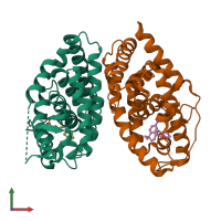 Hetero dimeric assembly 1 of PDB entry 1dkf coloured by chemically distinct molecules, front view.