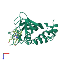 PDB entry 1dkh coloured by chain, top view.