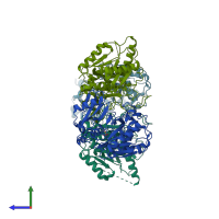 PDB entry 1dki coloured by chain, side view.