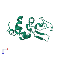 PDB entry 1dkj coloured by chain, top view.