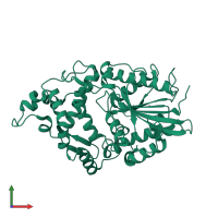 PDB entry 1dkm coloured by chain, front view.