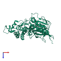 PDB entry 1dkm coloured by chain, top view.