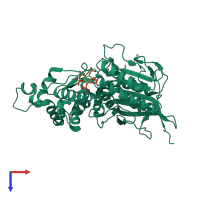 PDB entry 1dkp coloured by chain, top view.