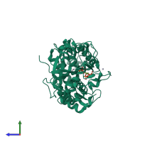 PDB entry 1dkq coloured by chain, side view.
