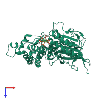 PDB entry 1dkq coloured by chain, top view.