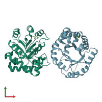 PDB entry 1dkw coloured by chain, front view.